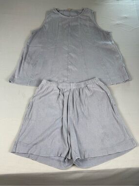 Mono B Dusty Blue Gray Ribbed Lounge Set Tank & Shorts Women’s Medium